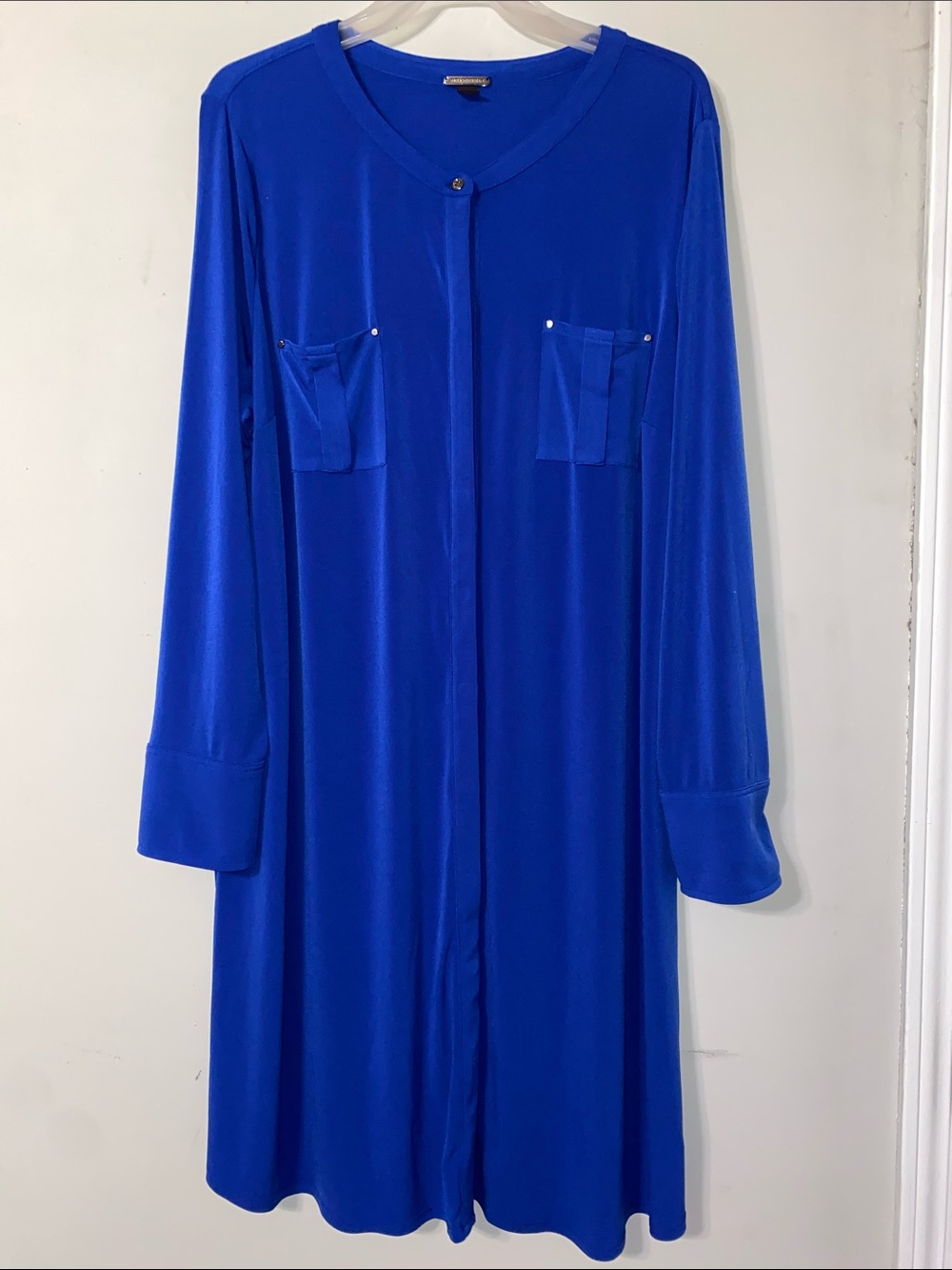 Dana Buchman Long-Sleeve Shirt Dress in Cobalt Blue